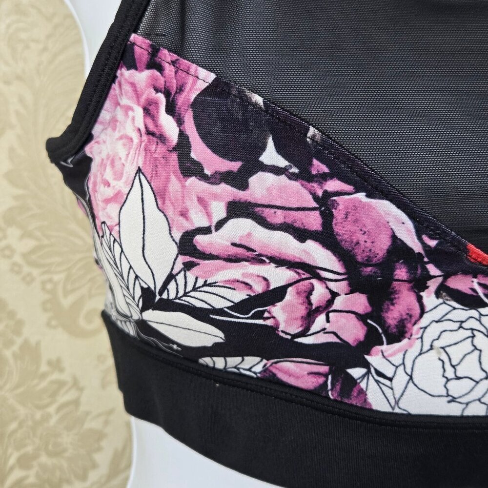 Bebesport Size Small Floral Pattern Sports Bra Racerback Black Sheer Illusion - Picture 4 of 9